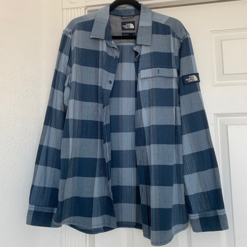 The North Face Blue and Gray Plaid Shirt